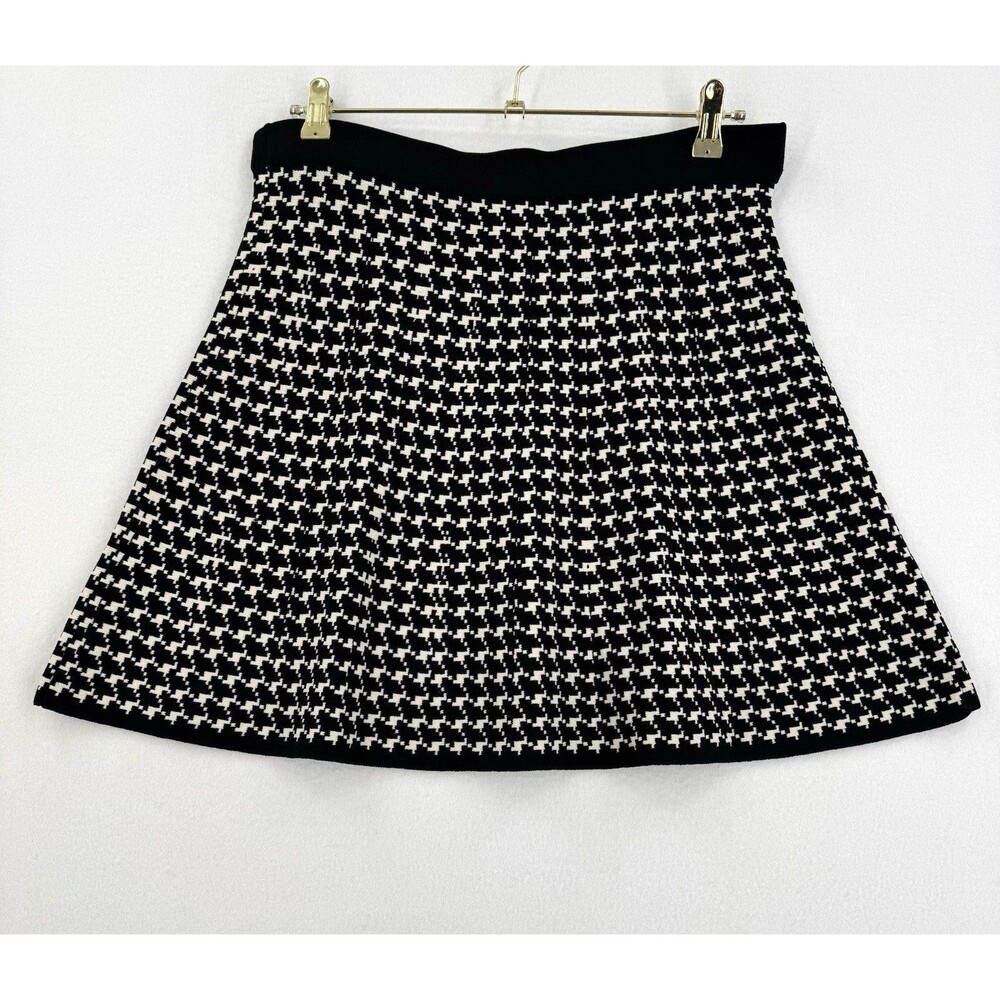 Max Studio Houndstooth Knit A-Line Mini Skirt M NWT Black Cream Preppy Academia